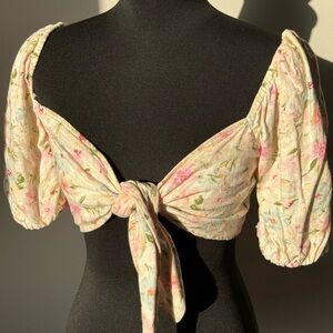 Abercrombie & Fitch Floral Puff Sleeve Crop Top